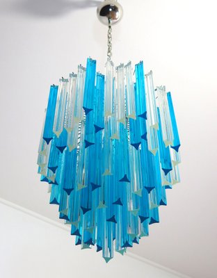 Murano Glass Triedri Chandelier with 92 Transparent and Blue Prisms, 1990s-FHZ-1818549