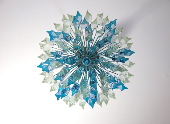 Murano Glass Triedri Chandelier with 92 Transparent and Blue Prisms, 1990s-FHZ-1818549