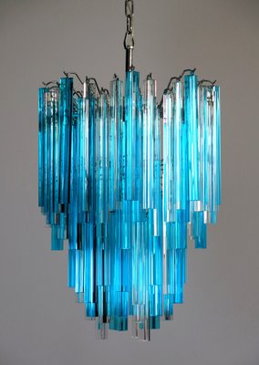 Murano Glass Triedri Chandelier with 92 Transparent and Blue Prisms, 1990s-FHZ-1818549