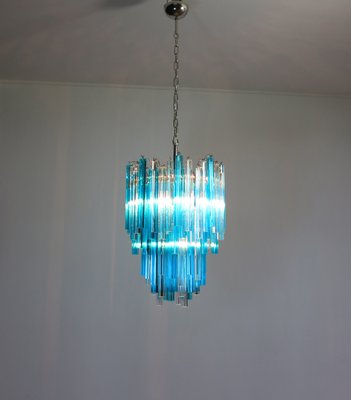 Murano Glass Triedri Chandelier with 92 Transparent and Blue Prisms, 1990s-FHZ-1818549