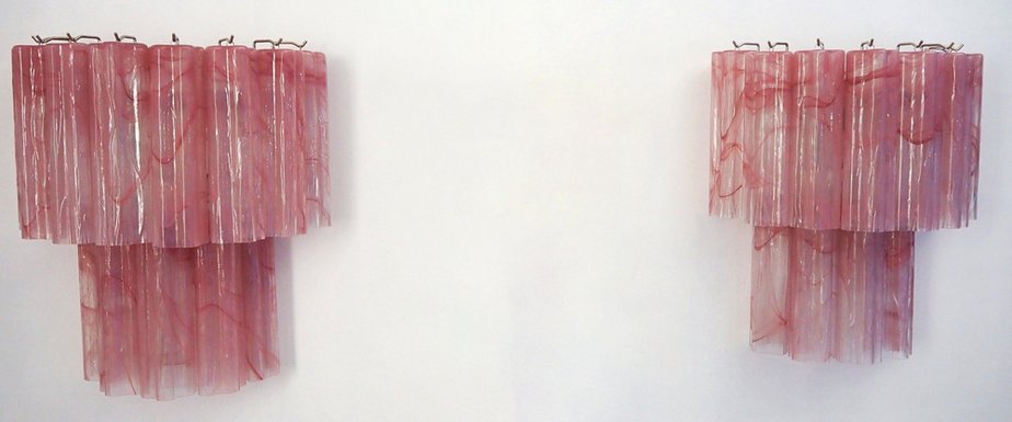 Murano Glass Tube Wall Sconces with 13 Pink Alabster Glass Tube, 1990s, Set of 2-OVO-1672026