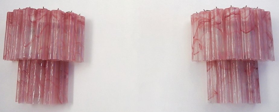 Murano Glass Tube Wall Sconces with 13 Pink Alabster Glass Tube, 1990s, Set of 2-OVO-1672026