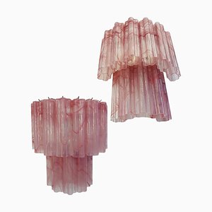 Murano Glass Tube Wall Sconces with 13 Pink Alabster Glass Tube, 1990s, Set of 2-OVO-1672026