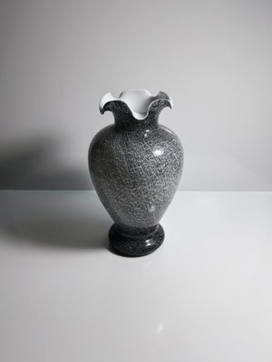 Murano Glass Vase in Speckle Gray Milk Glass & White Tartaruga, 1980s-VTK-2020060