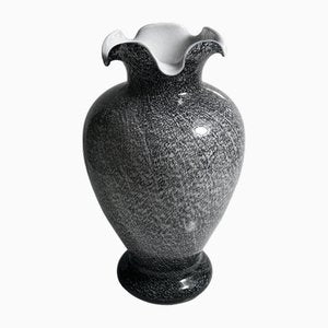 Murano Glass Vase in Speckle Gray Milk Glass & White Tartaruga, 1980s-VTK-2020060