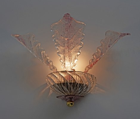 Murano Glass Wall Lamps with Leaves, Italy, 1960s, Set of 2-FER-1404586