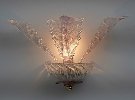 Murano Glass Wall Lamps with Leaves, Italy, 1960s, Set of 2-FER-1404586