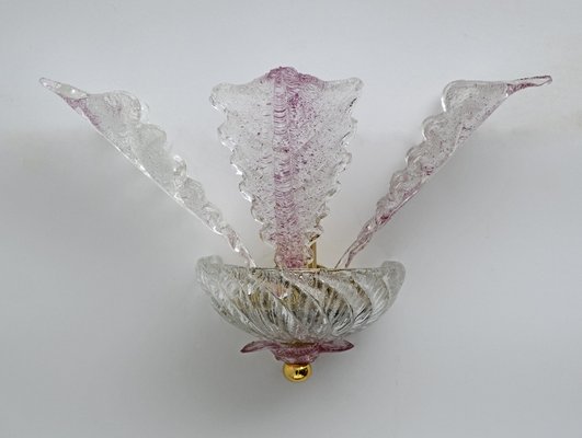 Murano Glass Wall Lamps with Leaves, Italy, 1960s, Set of 2-FER-1404586