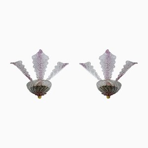 Murano Glass Wall Lamps with Leaves, Italy, 1960s, Set of 2-FER-1404586