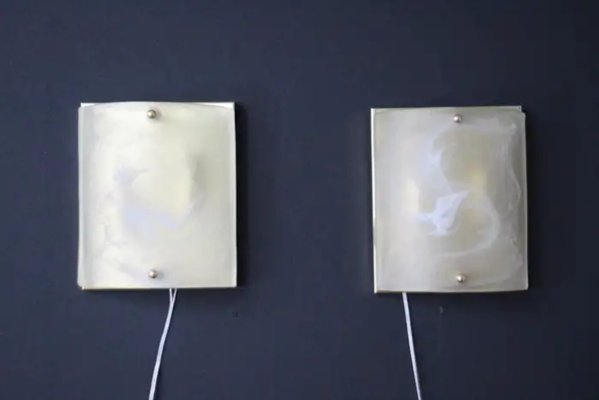 Murano Glass Wall Lights in Alabaster Decor, Shield Shape Wall Lights, 1990s, Set of 2-YF-2029066