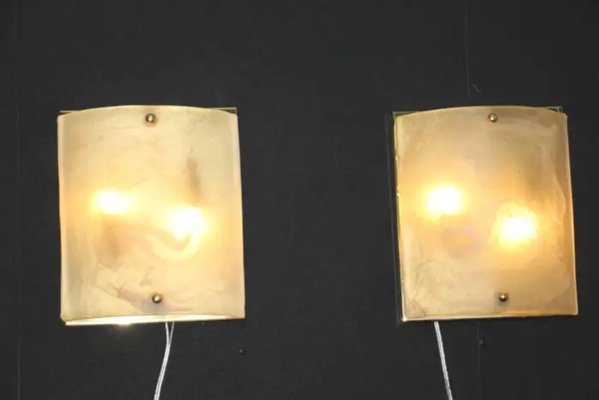 Murano Glass Wall Lights in Alabaster Decor, Shield Shape Wall Lights, 1990s, Set of 2-YF-2029066