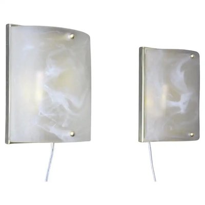 Murano Glass Wall Lights in Alabaster Decor, Shield Shape Wall Lights, 1990s, Set of 2-YF-2029066