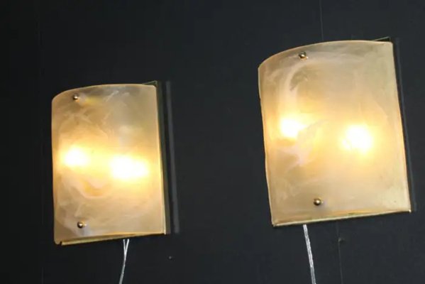 Murano Glass Wall Lights in Alabaster Decor, Shield Shape Wall Lights, 1990s, Set of 2-YF-2029066