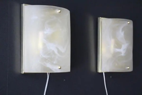 Murano Glass Wall Lights in Alabaster Decor, Shield Shape Wall Lights, 1990s, Set of 2-YF-2029066