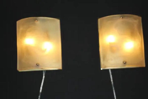 Murano Glass Wall Lights in Alabaster Decor, Shield Shape Wall Lights, 1990s, Set of 2-YF-2029066