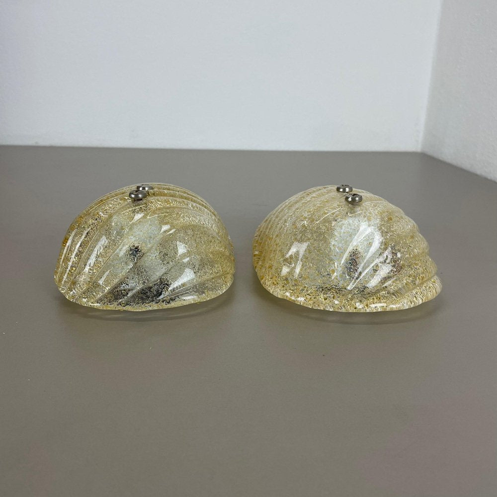 Murano Gold Flake Ice Glass Wall Sconces, Germany, 1980s, Set of 2