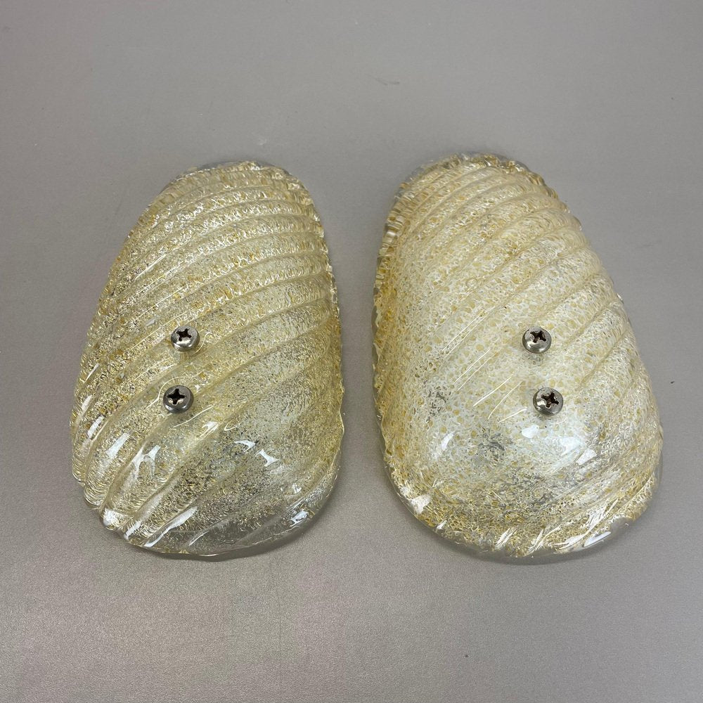 Murano Gold Flake Ice Glass Wall Sconces, Germany, 1980s, Set of 2