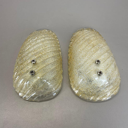 Murano Gold Flake Ice Glass Wall Sconces, Germany, 1980s, Set of 2