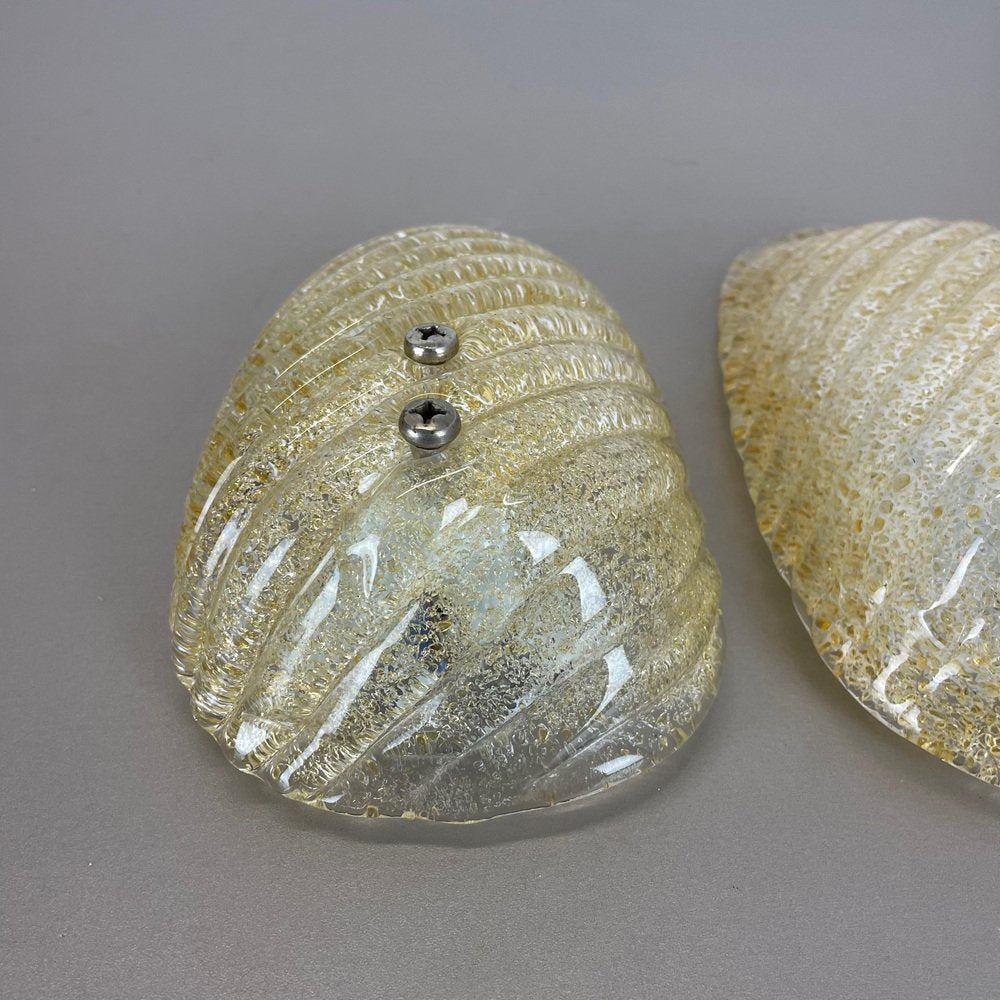 Murano Gold Flake Ice Glass Wall Sconces, Germany, 1980s, Set of 2