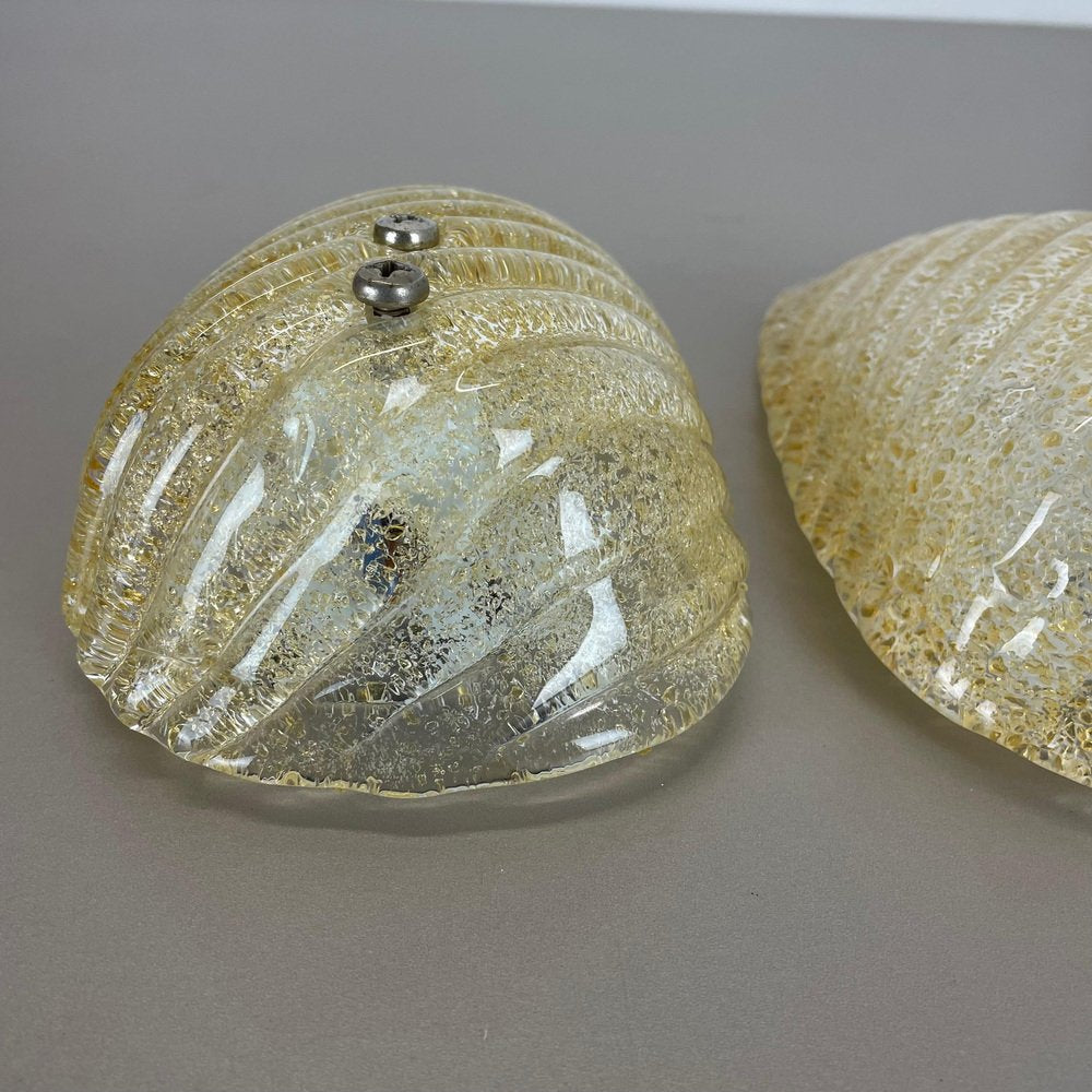 Murano Gold Flake Ice Glass Wall Sconces, Germany, 1980s, Set of 2