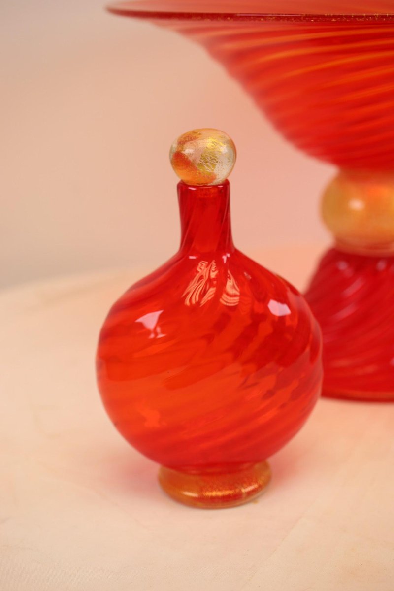 Murano Golden Yellow Orange Bottle with a Golden Stopper