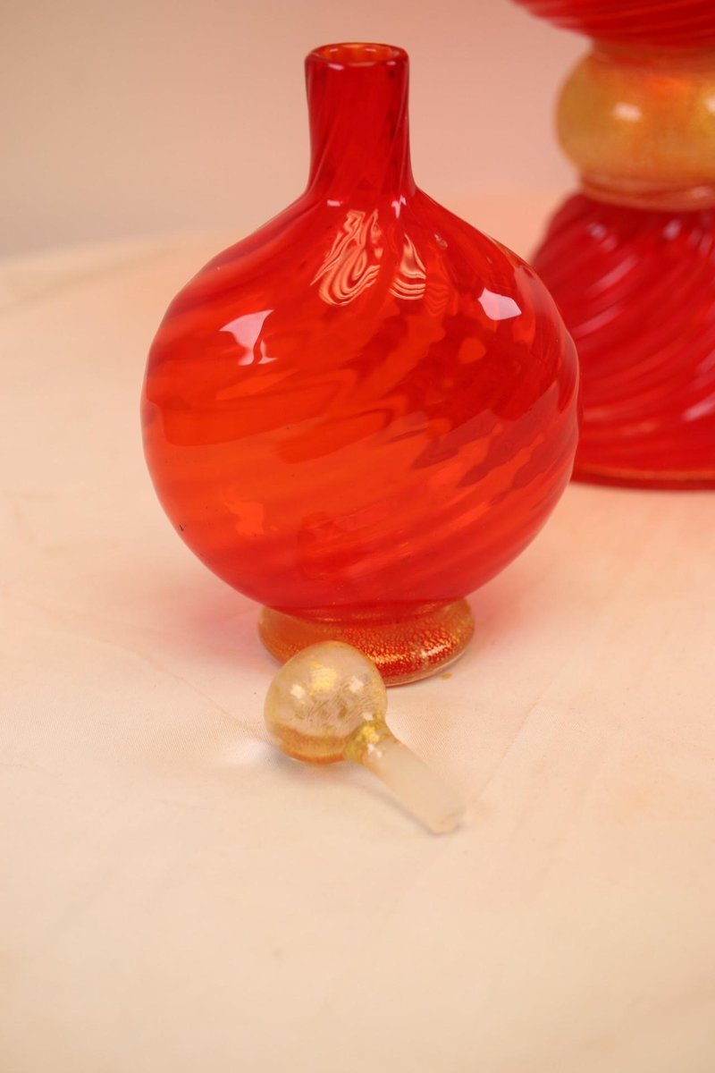 Murano Golden Yellow Orange Bottle with a Golden Stopper