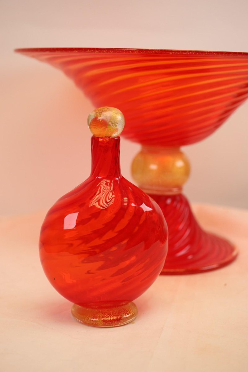 Murano Golden Yellow Orange Bottle with a Golden Stopper