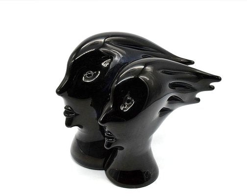 Murano Heads Sculpture in Black Glass by Sergio Rossi, 1970s-HS-919886