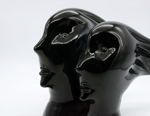 Murano Heads Sculpture in Black Glass by Sergio Rossi, 1970s-HS-919886