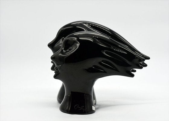 Murano Heads Sculpture in Black Glass by Sergio Rossi, 1970s-HS-919886