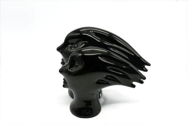 Murano Heads Sculpture in Black Glass by Sergio Rossi, 1970s-HS-919886