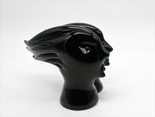 Murano Heads Sculpture in Black Glass by Sergio Rossi, 1970s-HS-919886