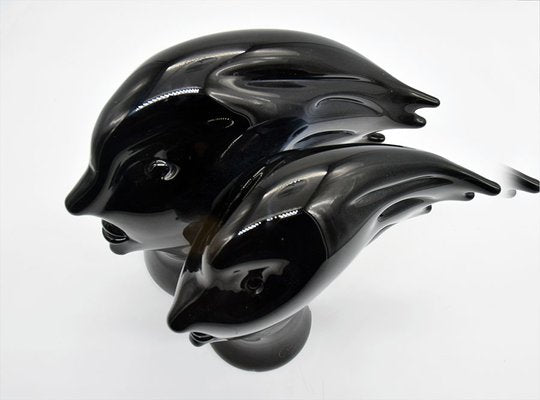 Murano Heads Sculpture in Black Glass by Sergio Rossi, 1970s-HS-919886