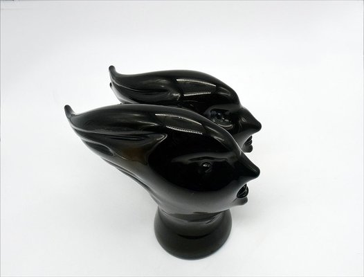 Murano Heads Sculpture in Black Glass by Sergio Rossi, 1970s-HS-919886