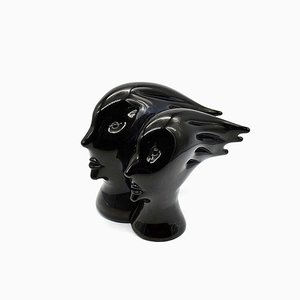 Murano Heads Sculpture in Black Glass by Sergio Rossi, 1970s-HS-919886