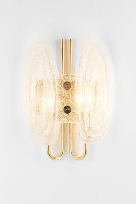 Murano Ice Glass and Brass Sconces attributed to Hillebrand Leuchten, Germany, 1970s, Set of 2-UGR-1410507