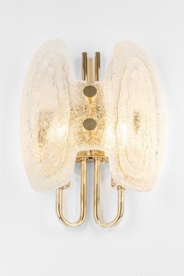 Murano Ice Glass and Brass Sconces attributed to Hillebrand Leuchten, Germany, 1970s, Set of 2-UGR-1410507