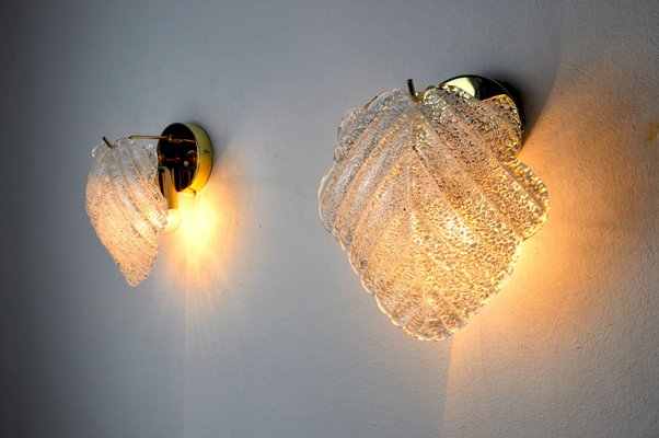 Murano Leaf Sconces from Mazzega, Italy, 1970s, Set of 2-EJE-1373511