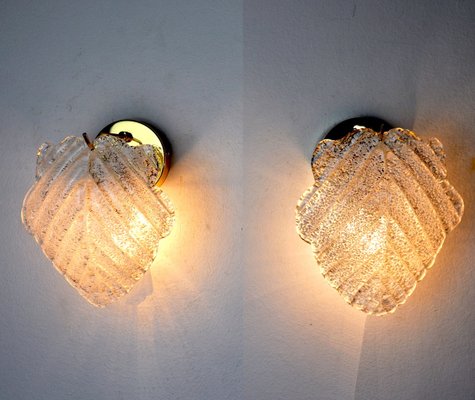 Murano Leaf Sconces from Mazzega, Italy, 1970s, Set of 2-EJE-1373511