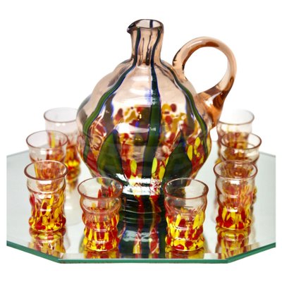 Murano Liqueur Shot Glasses and Decanter with Serving Tray, 1938, Set of 10-MJY-1448606