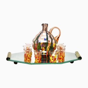 Murano Liqueur Shot Glasses and Decanter with Serving Tray, 1938, Set of 10-MJY-1448606