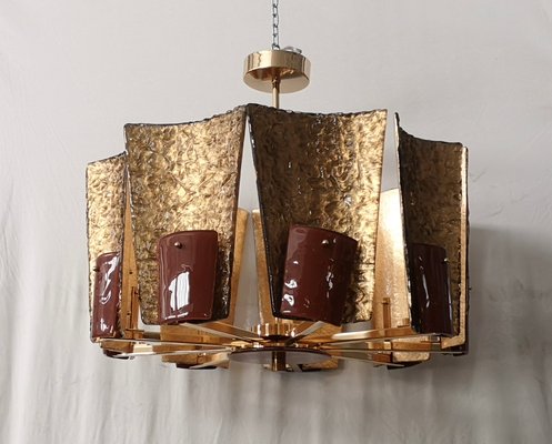 Murano Mid-Century Glass and Brass Chandelier, 1980s-UH-1417540