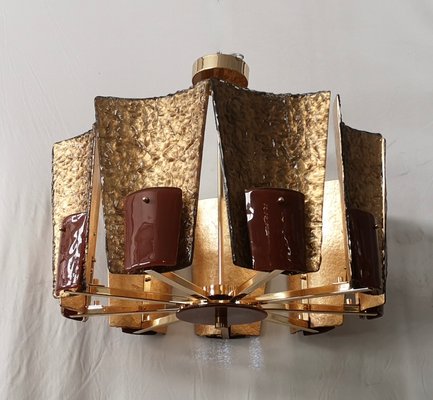 Murano Mid-Century Glass and Brass Chandelier, 1980s-UH-1417540