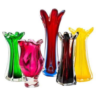 Murano Multi-Coloured Glass Vases, Italy, 1970, Set of 5-VDW-2044216