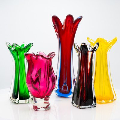 Murano Multi-Coloured Glass Vases, Italy, 1970, Set of 5-VDW-2044216