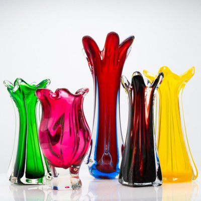 Murano Multi-Coloured Glass Vases, Italy, 1970, Set of 5-VDW-2044216