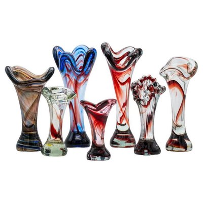 Murano Multi-Coloured Glass Vases, Italy, 1970, Set of 7-VDW-2044206