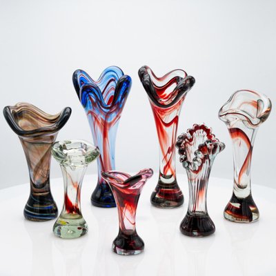 Murano Multi-Coloured Glass Vases, Italy, 1970, Set of 7-VDW-2044206