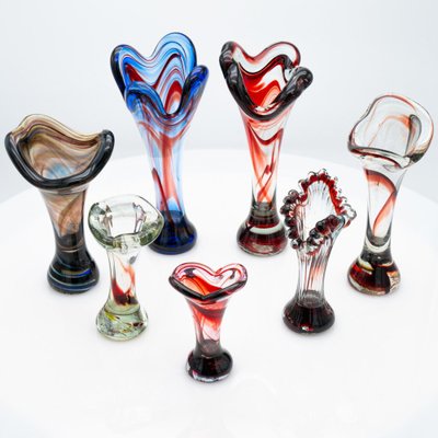 Murano Multi-Coloured Glass Vases, Italy, 1970, Set of 7-VDW-2044206