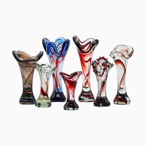 Murano Multi-Coloured Glass Vases, Italy, 1970, Set of 7-VDW-2044206